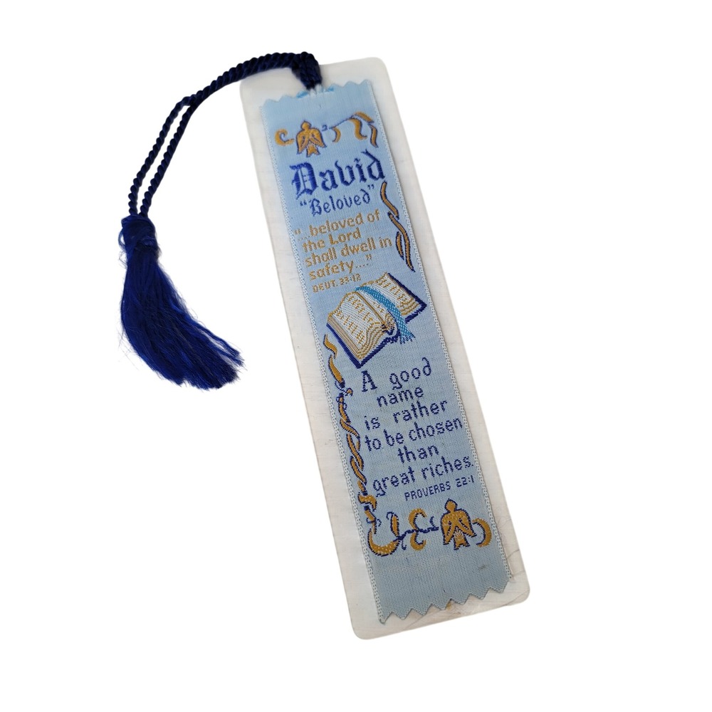 Graceline‎ Bookmark David Blue Gold Vintage Woven Ribbon Bible Verse Tassel